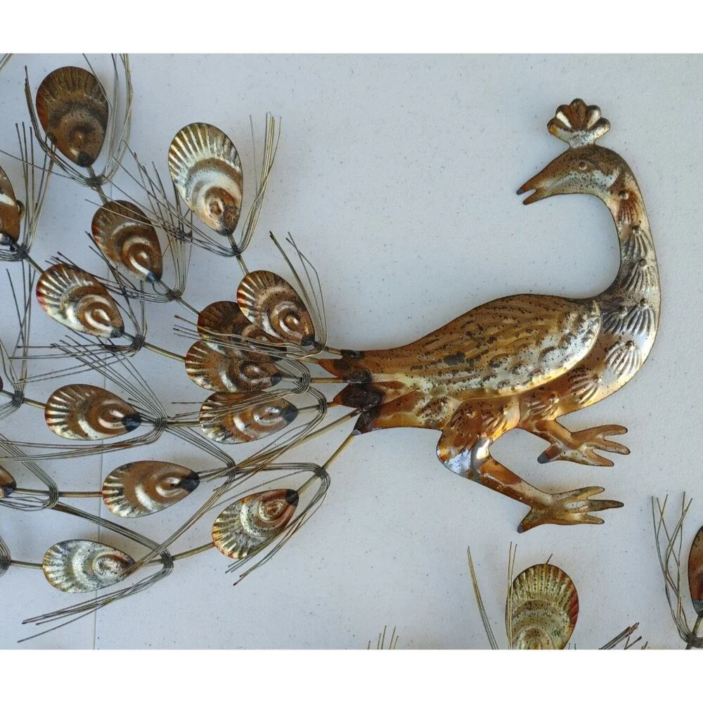 2 RETRO CHIC MCM Home Interiors Metal Peacock 60s 70s Wall Art Hollywood Regency